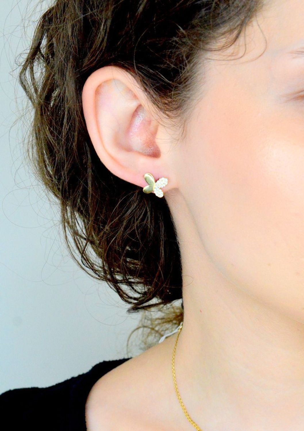 Złote kolczyki Motyle z cyrkoniami próba 585, KL 1933. Kolczyki złote dla dziewczynki. Dziewczęce kolczyki złote na komunię. Kolczyki złote z wyższej próby 585. Kolczyki motyle. Na prezent.1.jpg